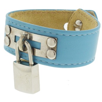 Karen Marie - Leather Cuff Bracelet - Sky Blue with Butterfly Silver Padlock/Key